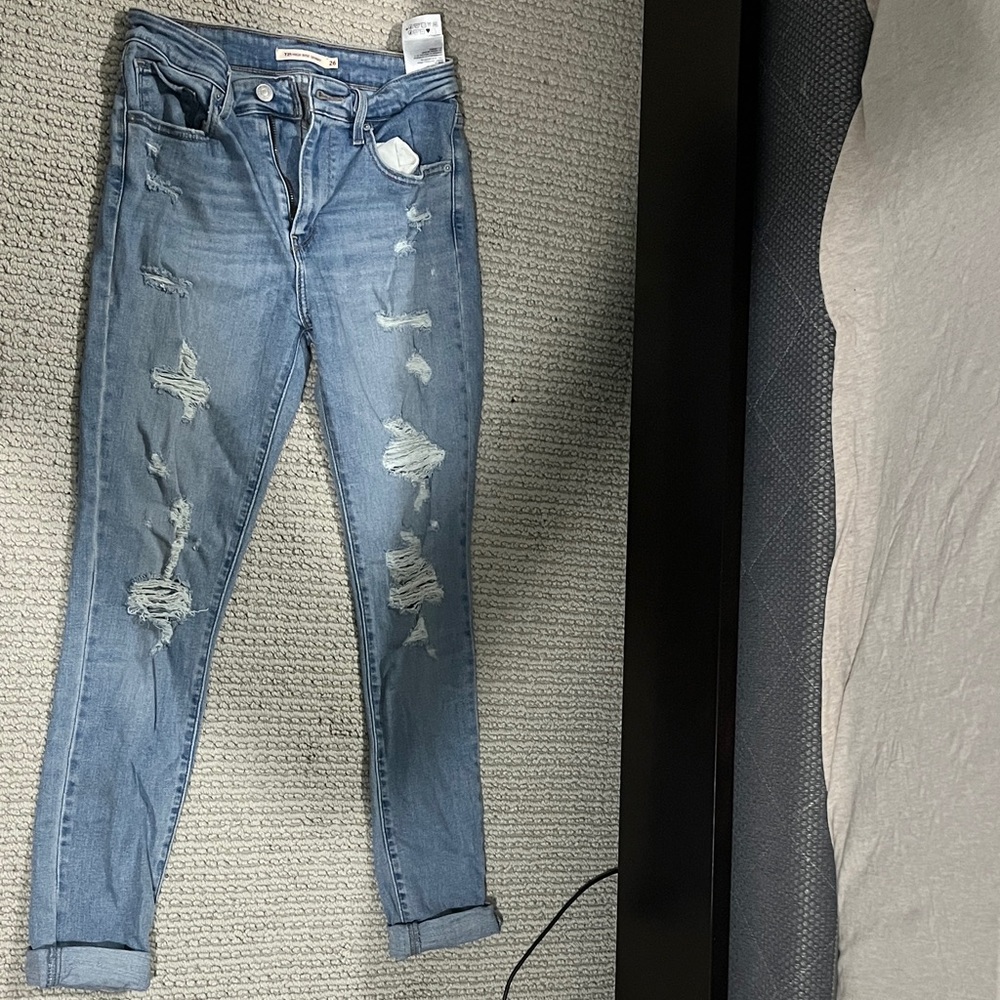 Levi's Light Blue Distressed Cropped Jeans